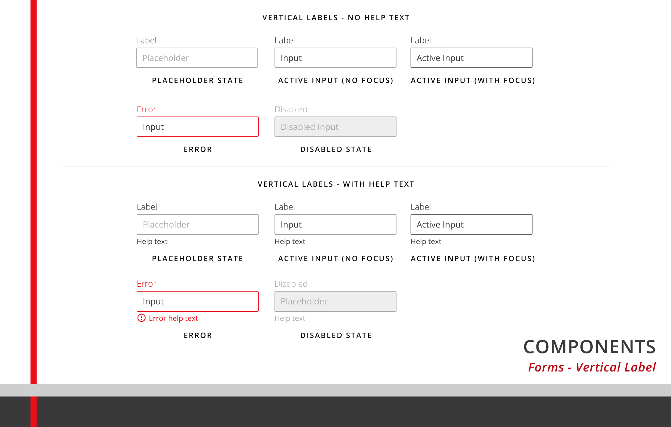 Form inputs with vertical labels in placeholder, active, error, and disabled states