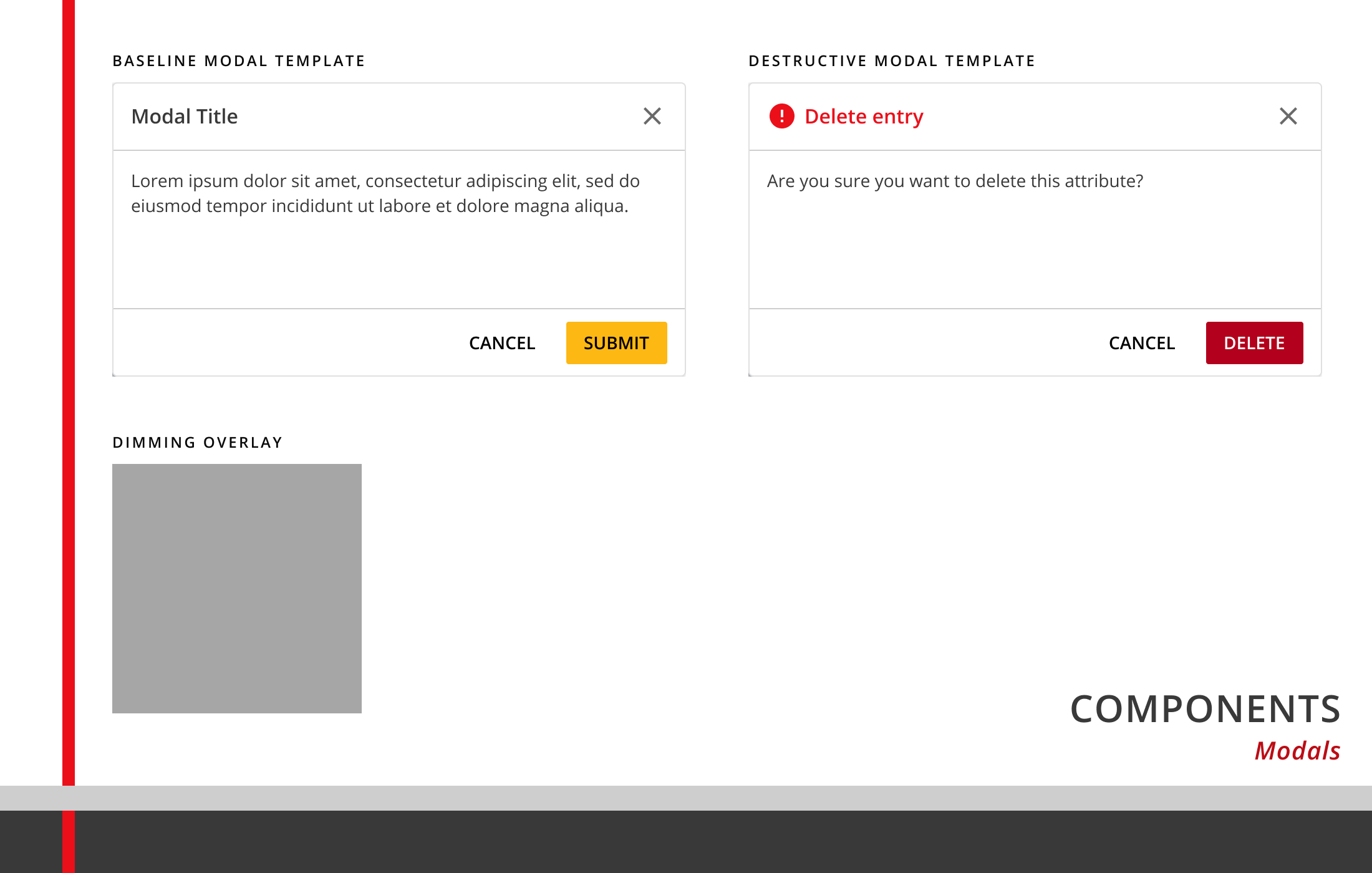 Baseline and destructive modal templates